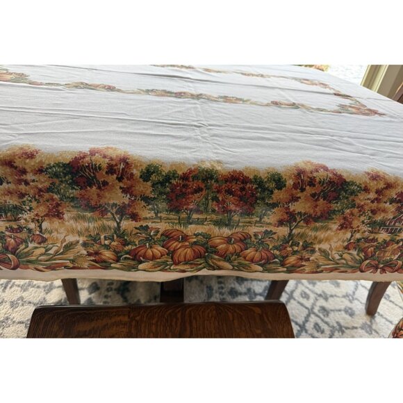 Autumn Fall Thanksgiving Cloth Tablecloth & 8 Napkins 59X84 Autumn Theme Vtg - Picture 4 of 8